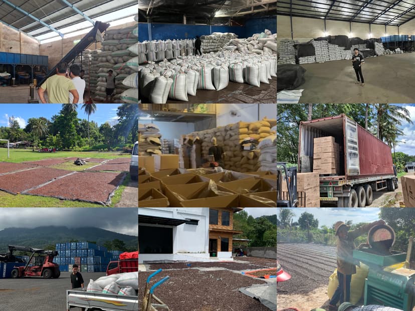 Warehouse interior with stacked bags